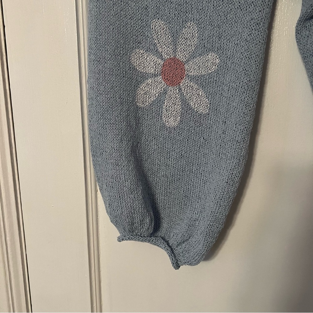 POL Blue Daisy Slouchy Sweater with Balloon Sleeves - Picture 3 of 8